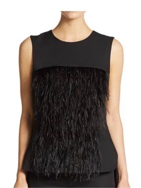 BCBGMaxAzria Black Sleeveless Feather-Front Camisole